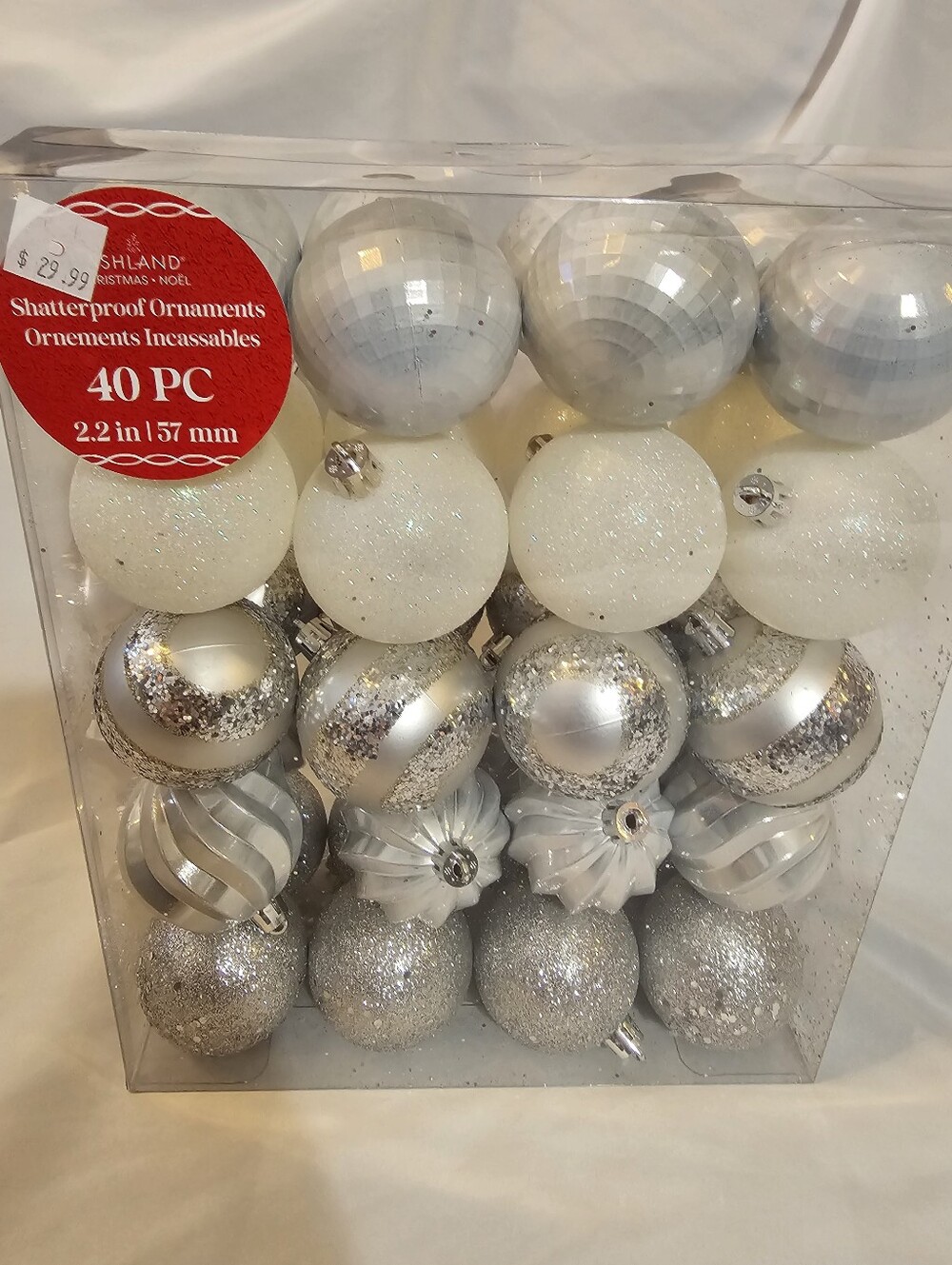 ASHLAND 40-Pack White and Silver Shatterproof Holiday Ornaments - Picture 3 of 6